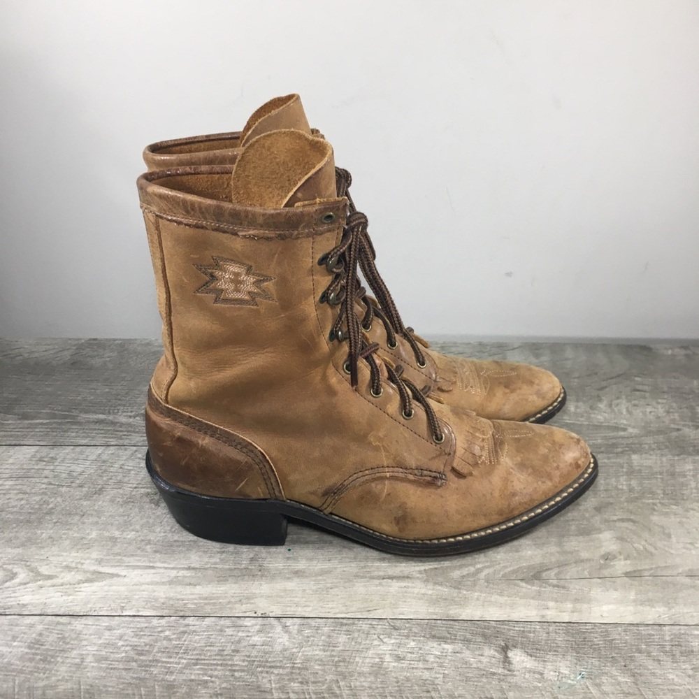 Vintage Leather Granny Grunge Punk Riding Kiltie Leather Western Boots Size 9 M